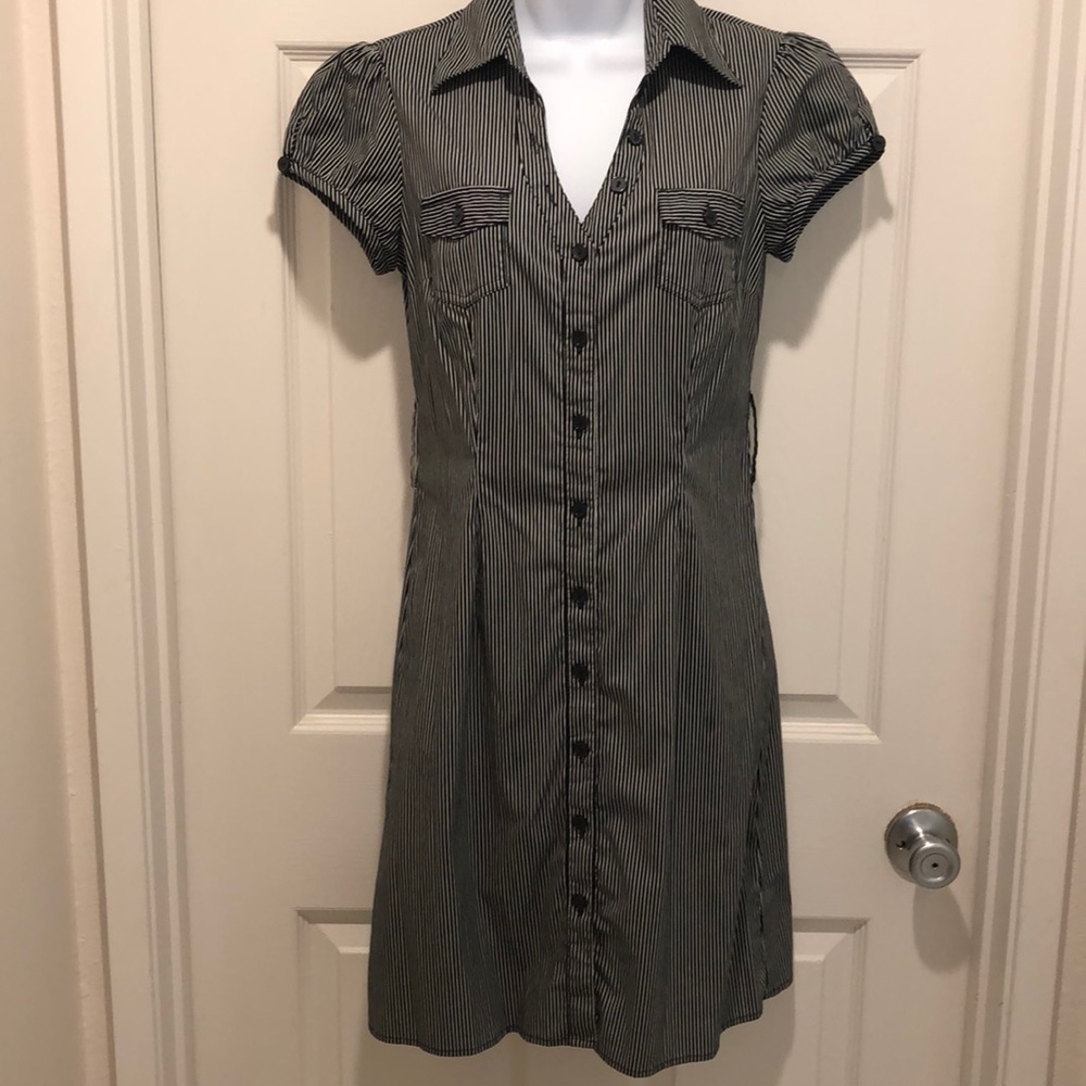 Black and white striped shirt dress